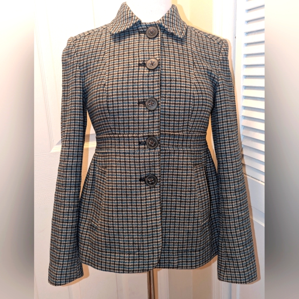 Banana Republic Blue/Brown Houndstooth Blazer - Size 2